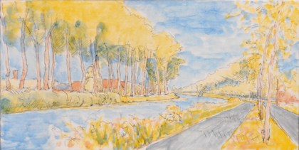 india ink and egg tempera underpainting of the Damse Vaart bend