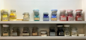 My collection of dry pigments in the studio