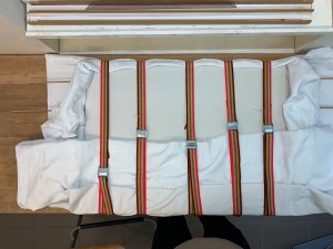 Anna, secured with straps during the final glueing phase.