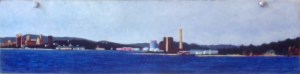 New Haven from Lighthouse Park I. 1980. Oil on panel. 5' x 15".