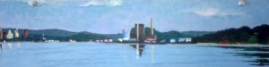New Haven from Lighthouse Park II. 1980. Oil on panel. 5' x 15".