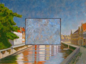 View of the Predijkherrenrij, Front, Bruges, Belgium. 2010. Oil on panel 44 x 54 cm.