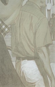 Panel #10. Silverpoint underdrawing over tinted gesso, highlighted with white. 13.3 cm x 21 cm, or 5 1/4 x 8 1/4 in.