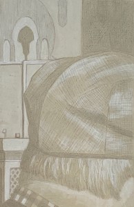 Panel #01. Silverpoint underdrawing over tinted gesso, highlighted with white. 13.3 cm x 21 cm, or 5 1/4 x 8 1/4 in.