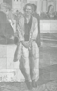 The silverpoint composite. Silverpoint over Golden's Pastel Ground (over a tinted acrylic gesso ground) on HDF. Full size 3 1/2 feet wide by 5 1/2 feet tall or 106 cm x 168 cm.